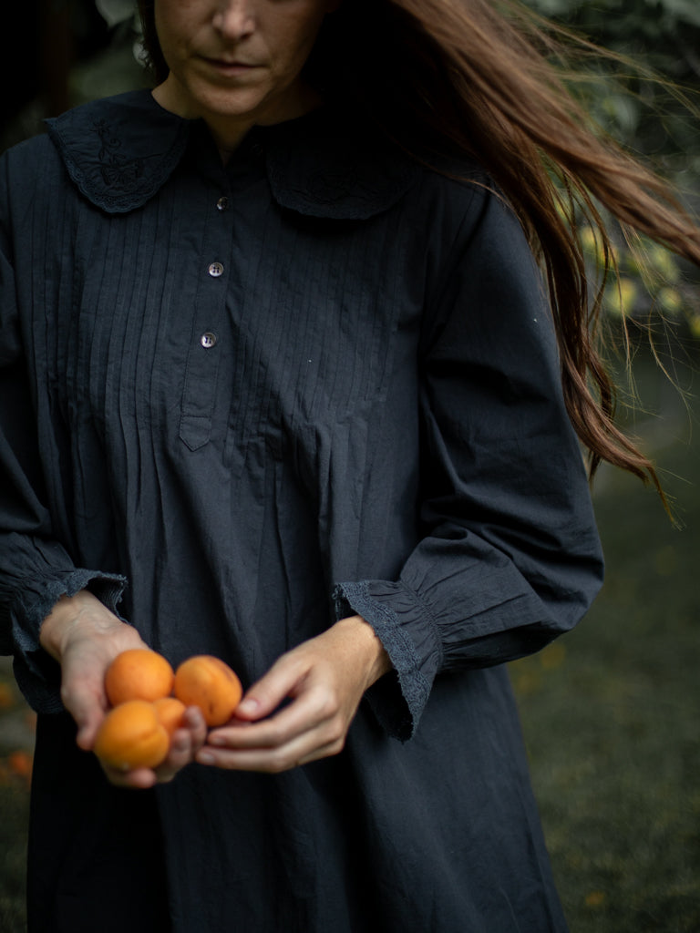 Kate Black Poplin Nightgown Heirloom Art Co. Kate Black Poplin Nightgown Heirloom Art Co.