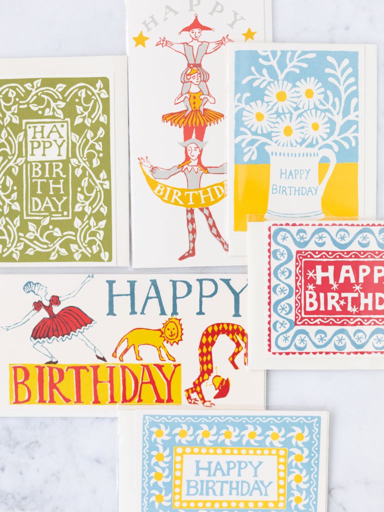Multiple versions of the birthday cards complied next to each other.