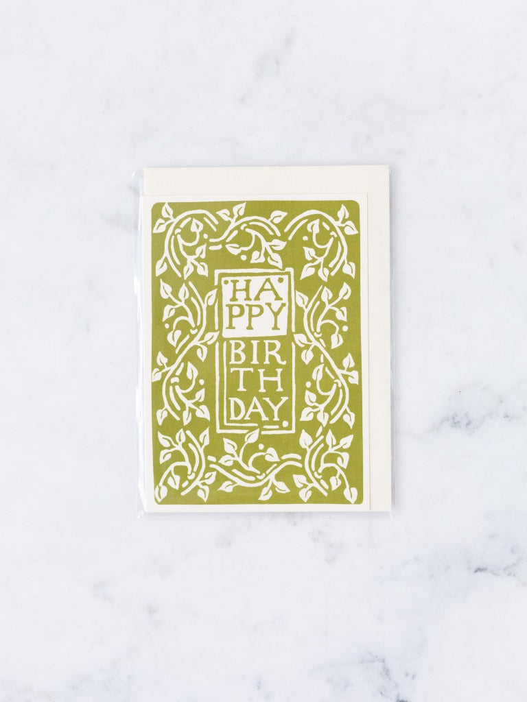 Light green and leaf design happy birthday card.