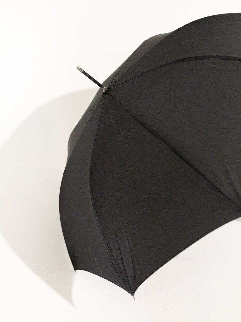 The top of an open black umbrella.