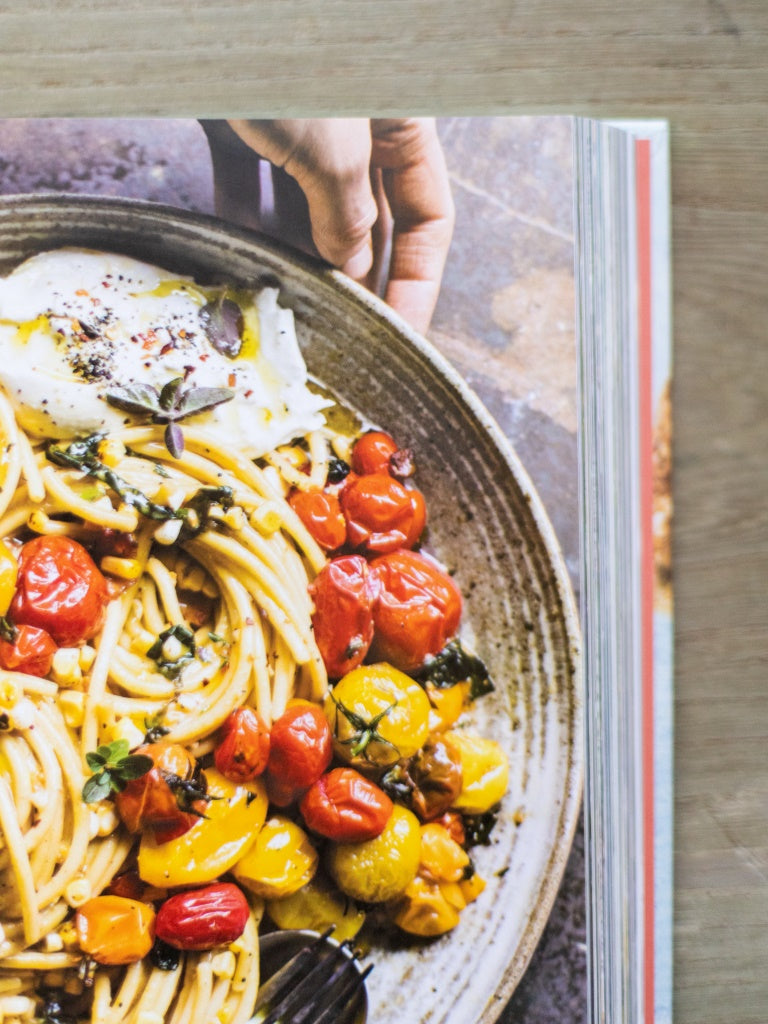 A page from the book displaying a pasta dish photograph.