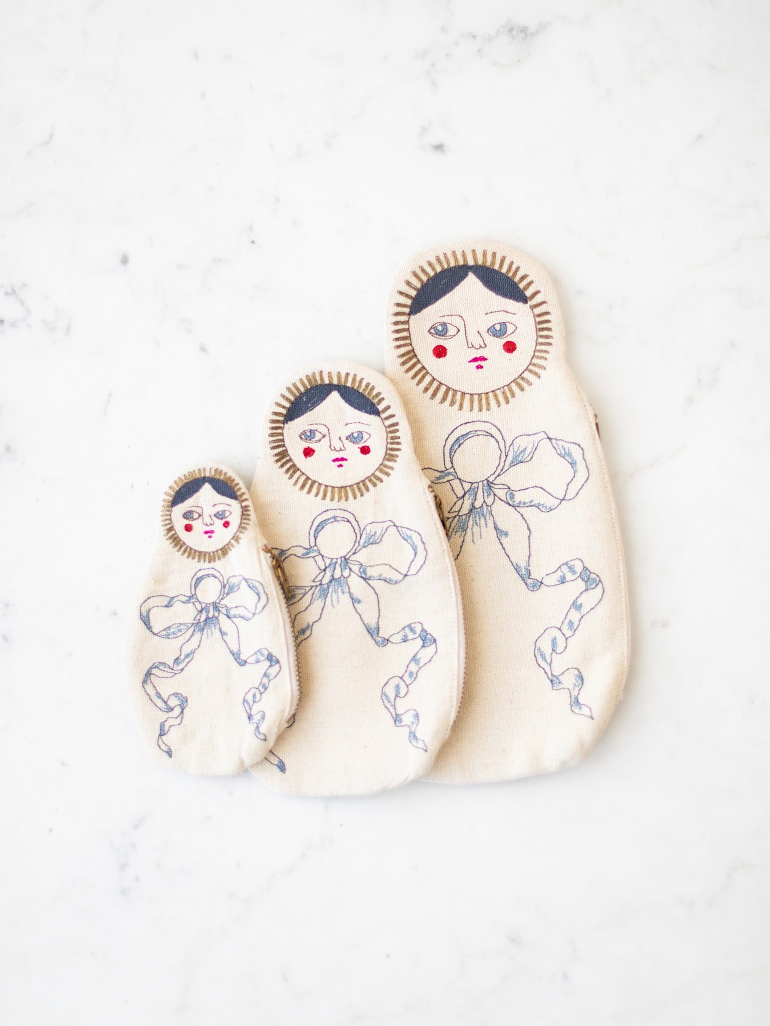 Embroidered Nesting Dolls Pouch Set