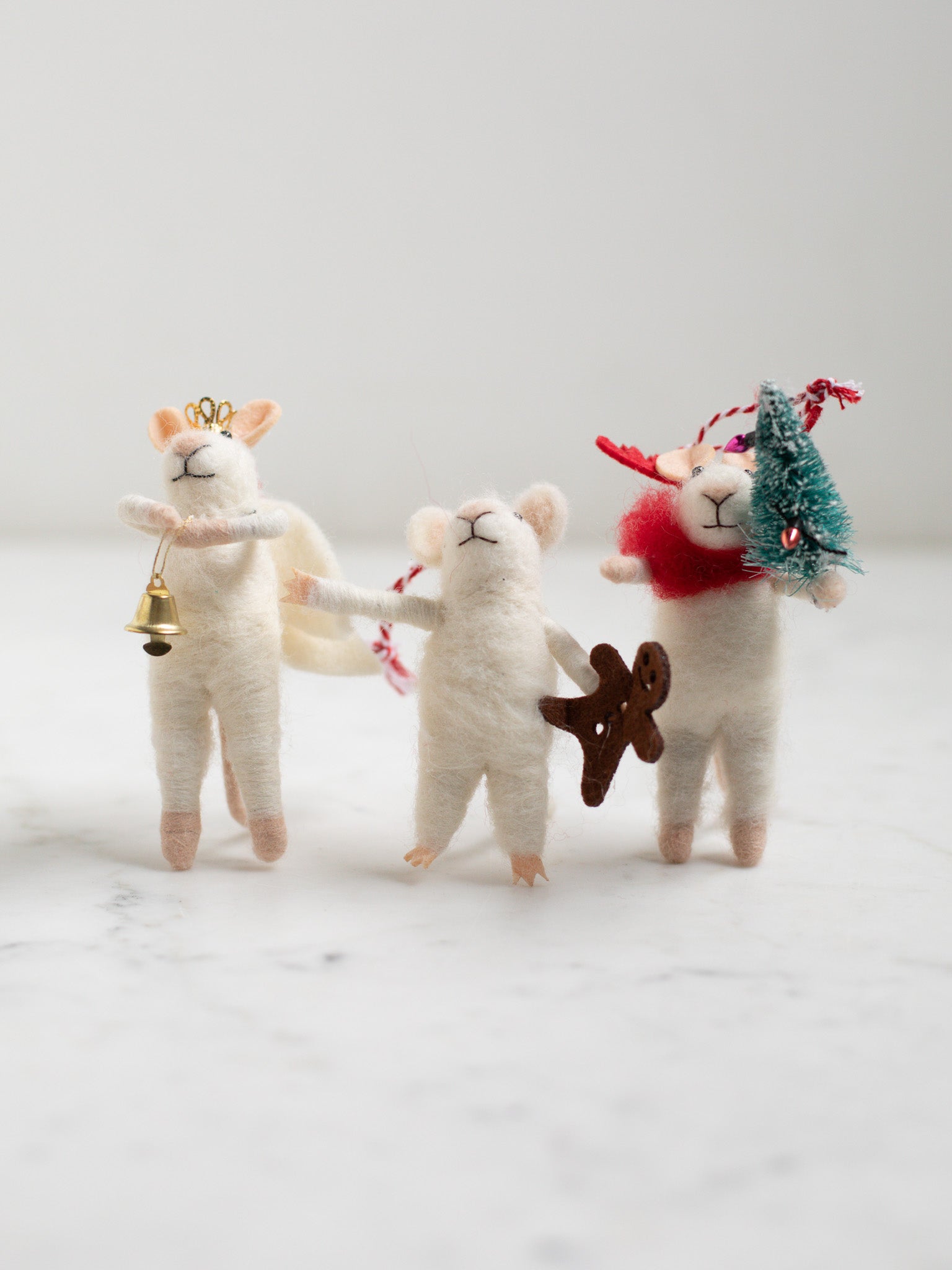 Wool Felt Mice Ornament - Pebble