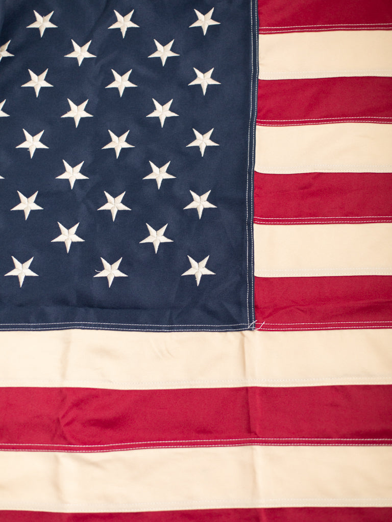 Close up of Americana flag with neat stitching.