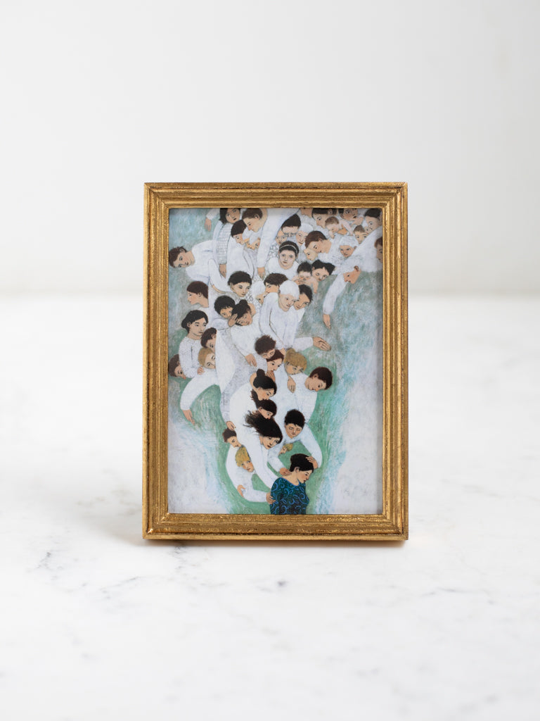 She Will Find What is Lost by Brian Kershisnik in a small brass frame.