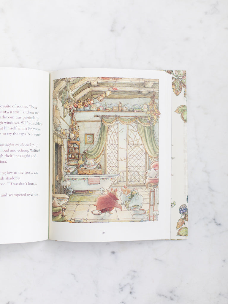A page of one of the books displaying a large piece of artwork depicting a setting and its characters.
