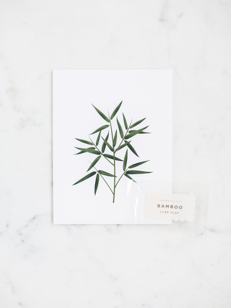 Bamboo botanical greeting card. Green leaves.