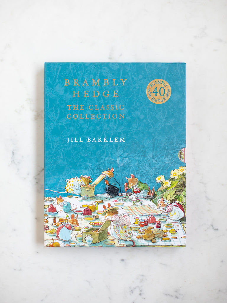 Brambly Hedge the Classic Collection box package cover, blue with large Art of story characters.