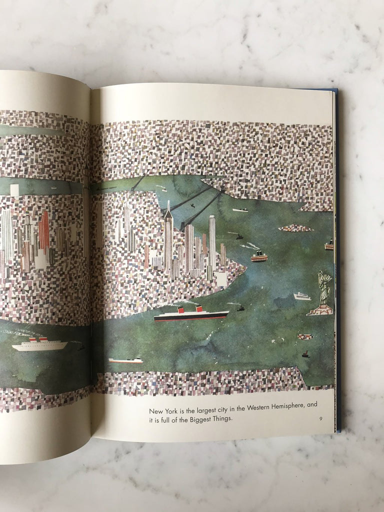 Sample page from one of the books. Page shows a harbor map with muted colors in cartoonish style.