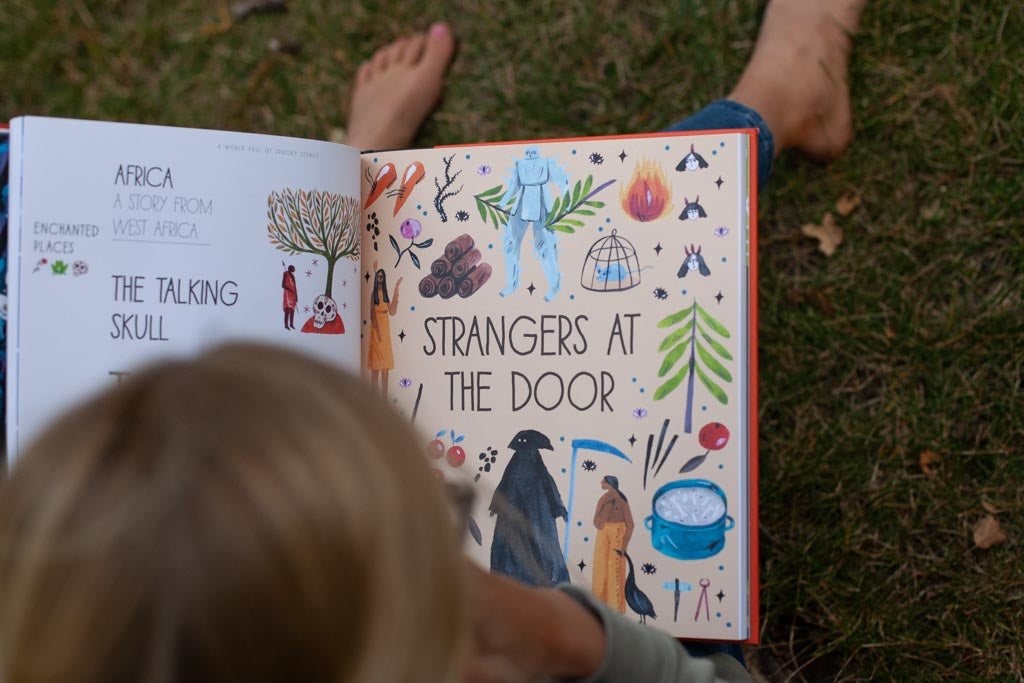 Sample page from a book being read by a little girl