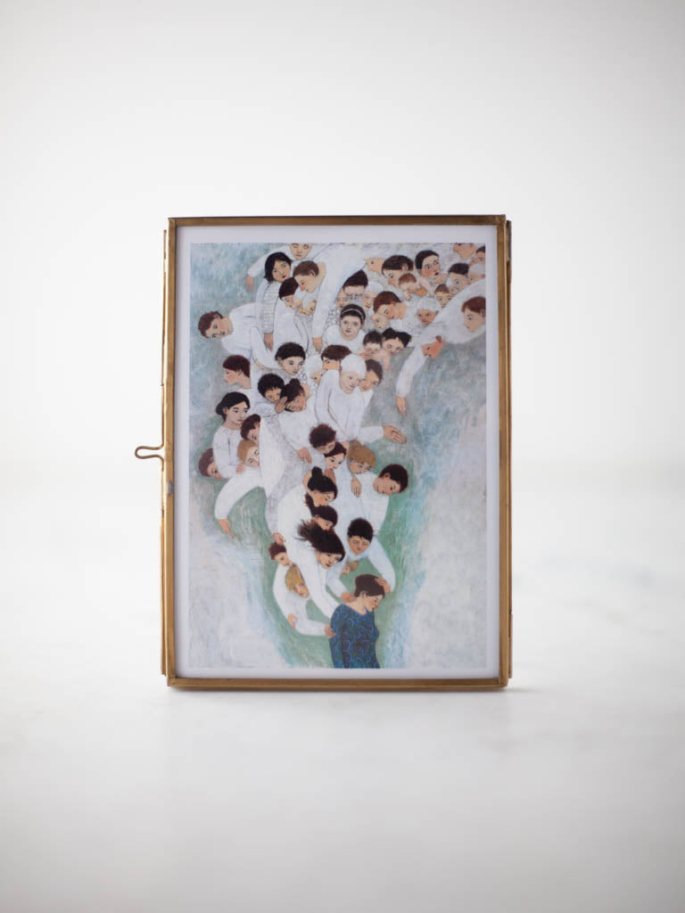 She Will Find What is Lost by Brian Kershisnik in a small brass frame.