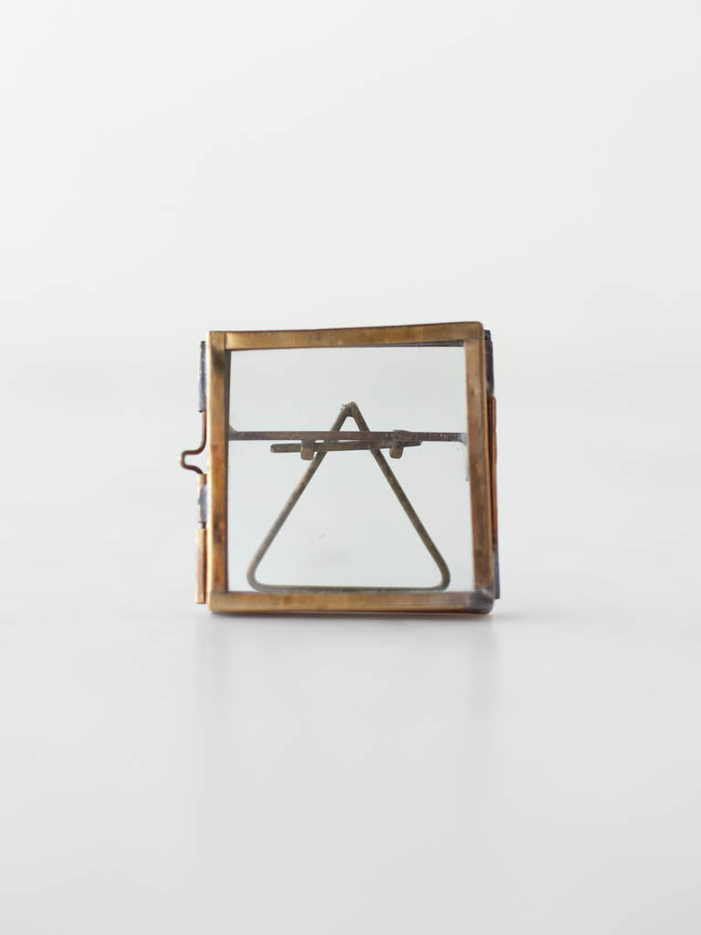 Brass easel frames, vintage style with clear class front and back.