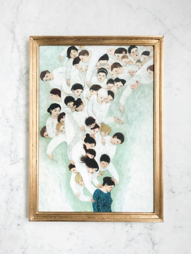 She Will Find What is Lost by Brian Kershisnik in a small brass frame.
