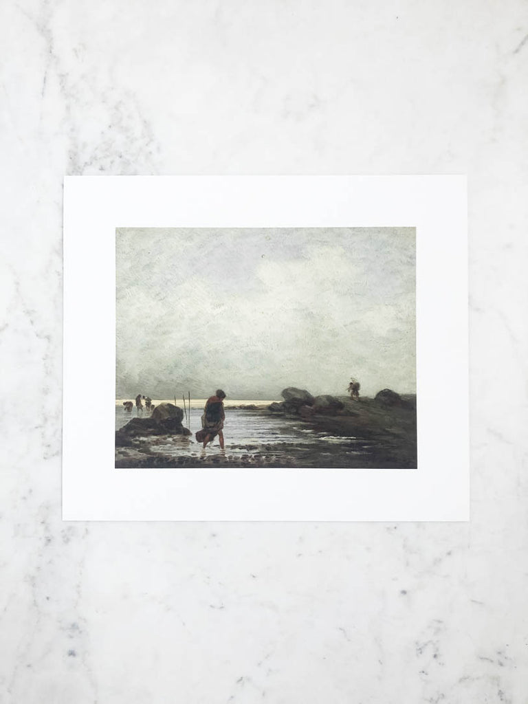 Unframed print. Color scheme of grey, white, and muted blue.